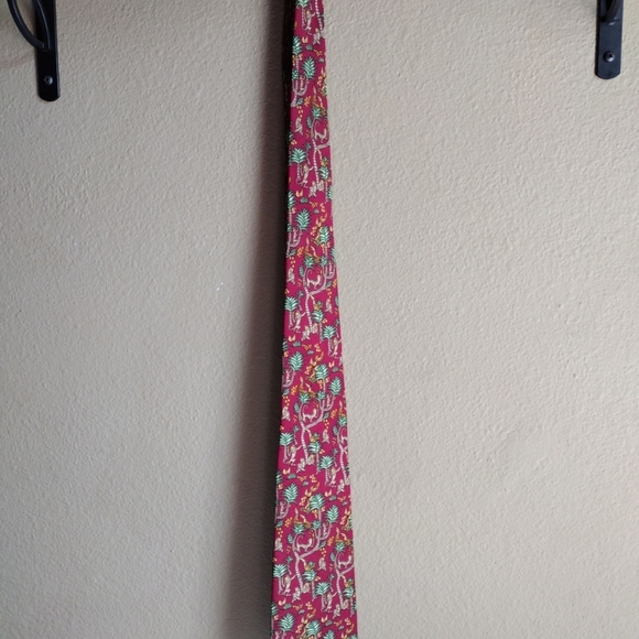 Salvatore Ferragamo Red Monkey & Fruit Print 100% Silk Men's Neck Tie-Office - Picture 6 of 6